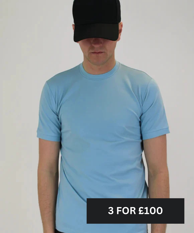 White Threads Plain Lightweight Premium T-Shirt - Light Blue